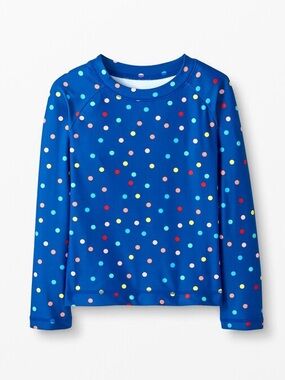 NWT Hanna Andersson Sunblock Rash Guard Top Baltic Blue Polka Dot Multi 10 140cm